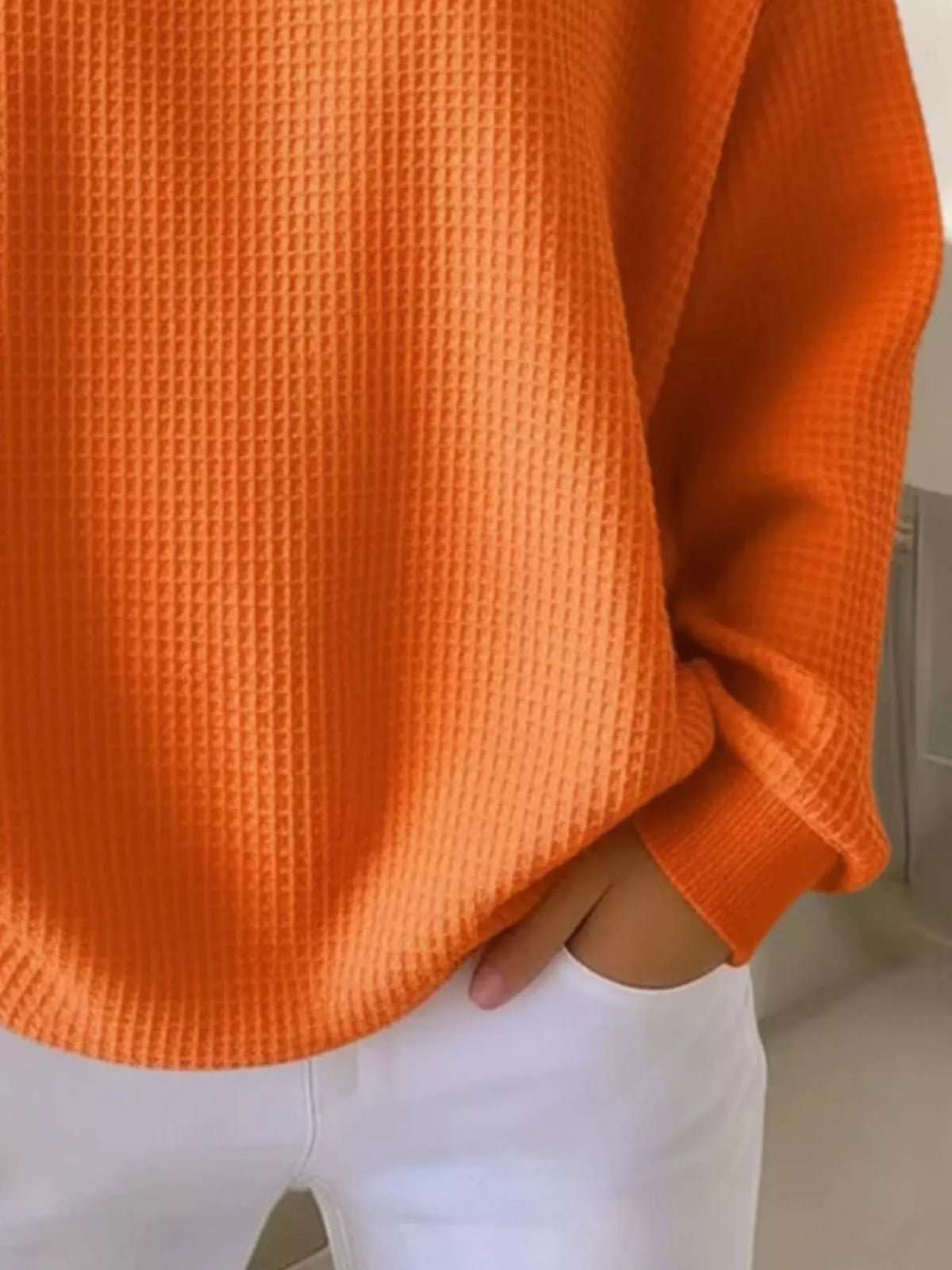 Waffle Knit Button Detail Pullover