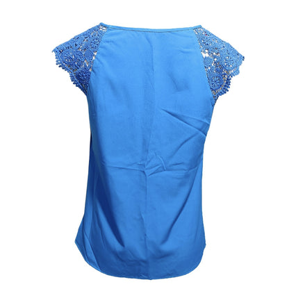 Women's Summer Blouse with Lace Buttonhole Collar