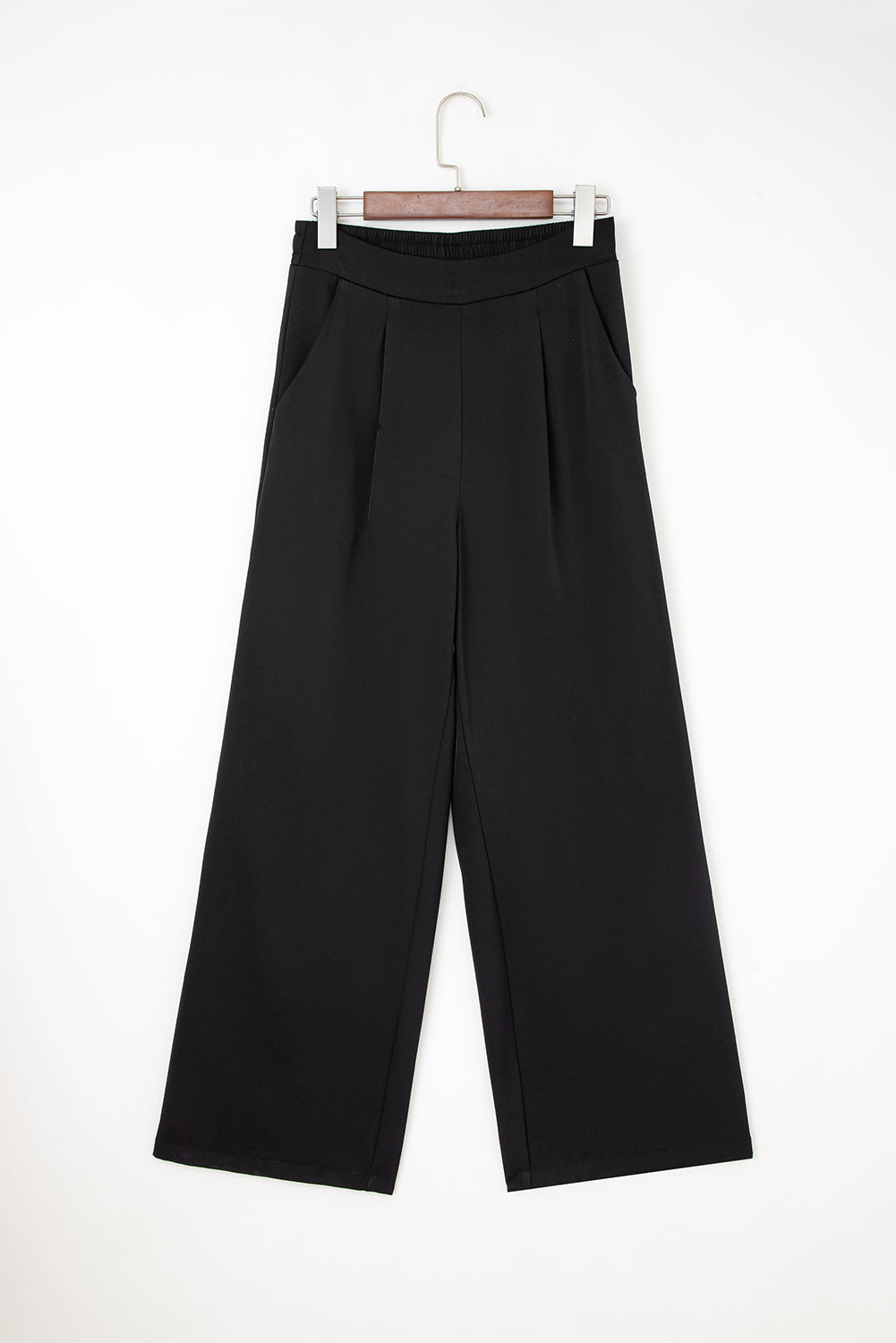 Pleated Pull-On High Waist Straight Leg Pants