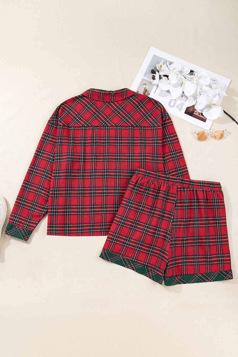 Plus Size Christmas Plaid Shirt and Shorts Pajama Set