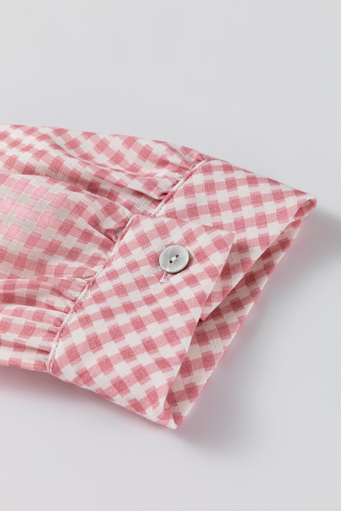 Pink Plaid Half Sleeve Ruffle Hem Button Down Blouse