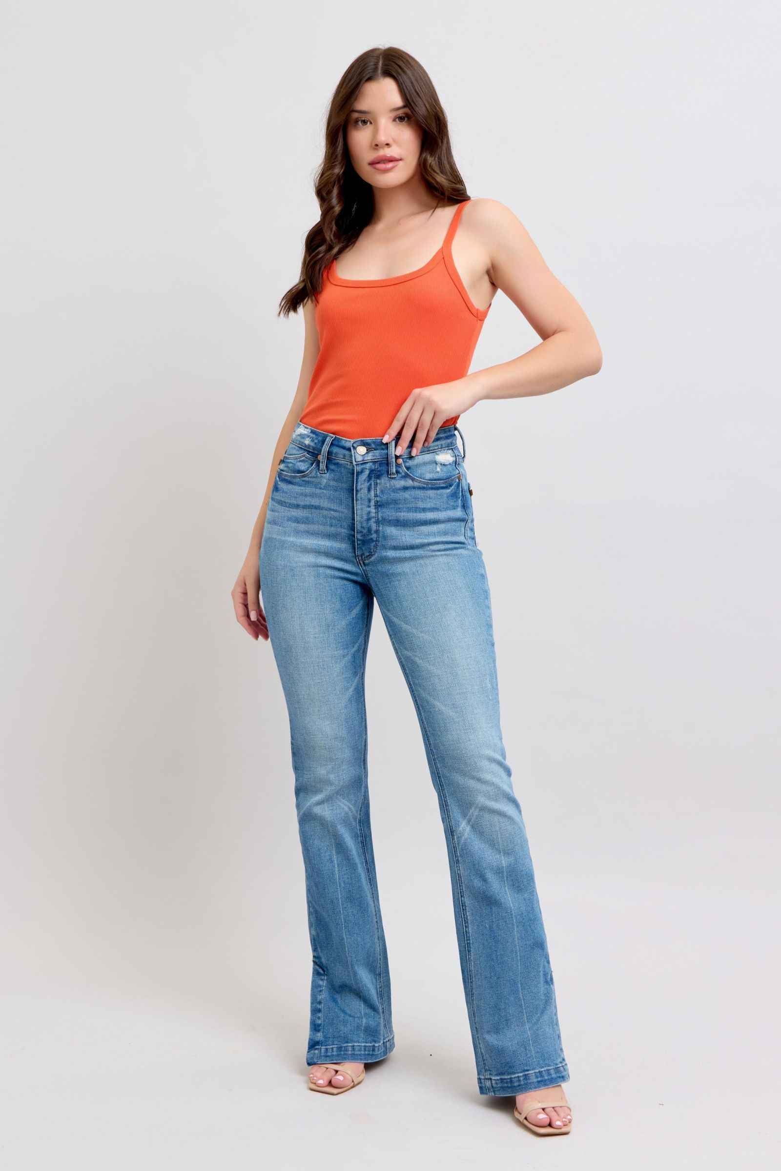 Judy Blue HW Tummy Control Vintage Wash Side Slit Slim Boot Jeans
