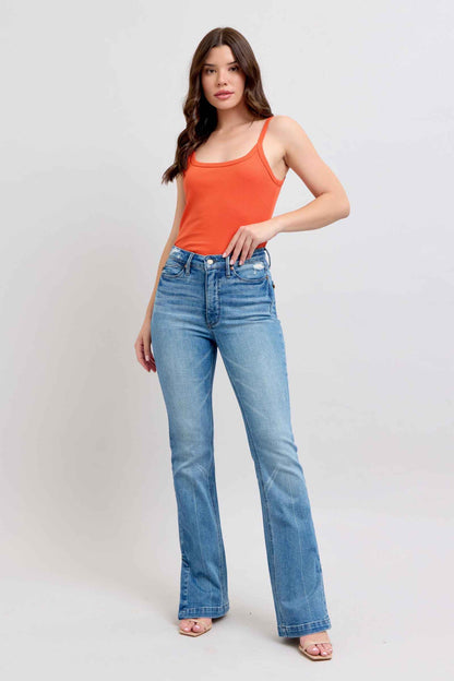 Judy Blue HW Tummy Control Vintage Wash Side Slit Slim Boot Jeans