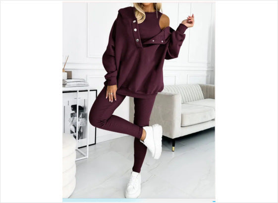 Women's Tank Hoodie Leggings Set - Solid Color 3 Piece Set