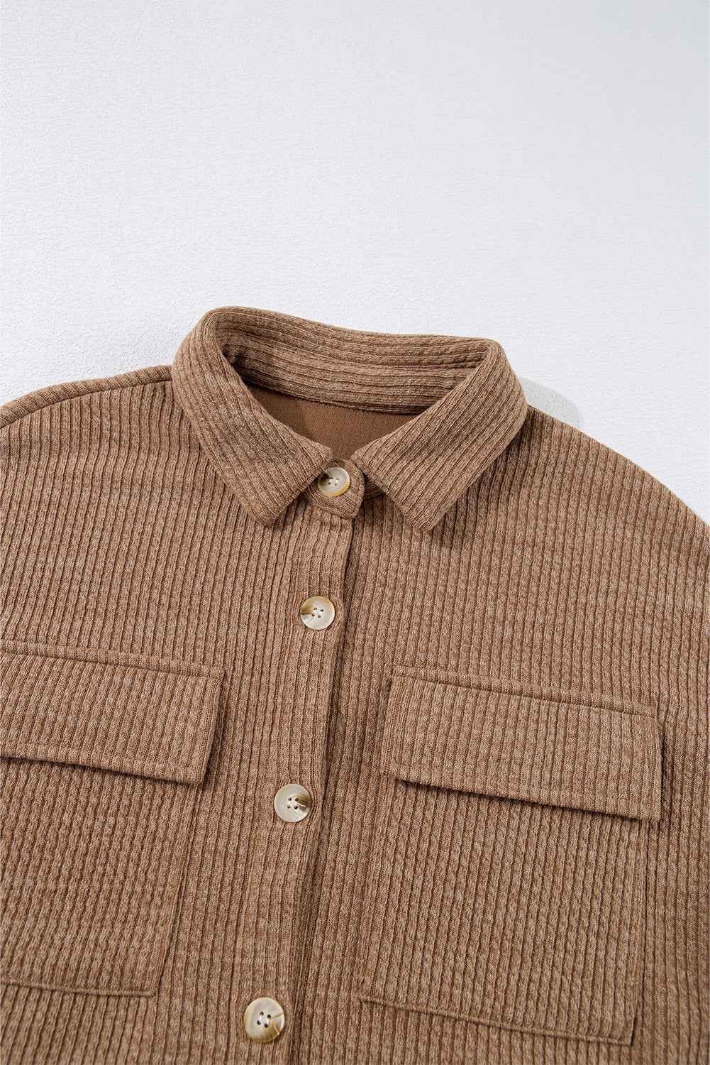 Solid Corduroy Button-Up Long Sleeve Jacket