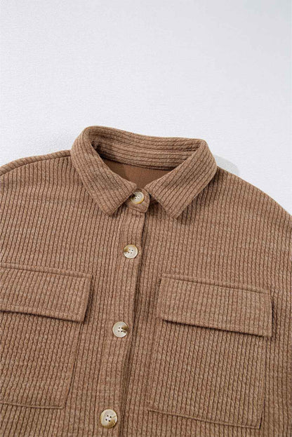 Solid Corduroy Button-Up Long Sleeve Jacket