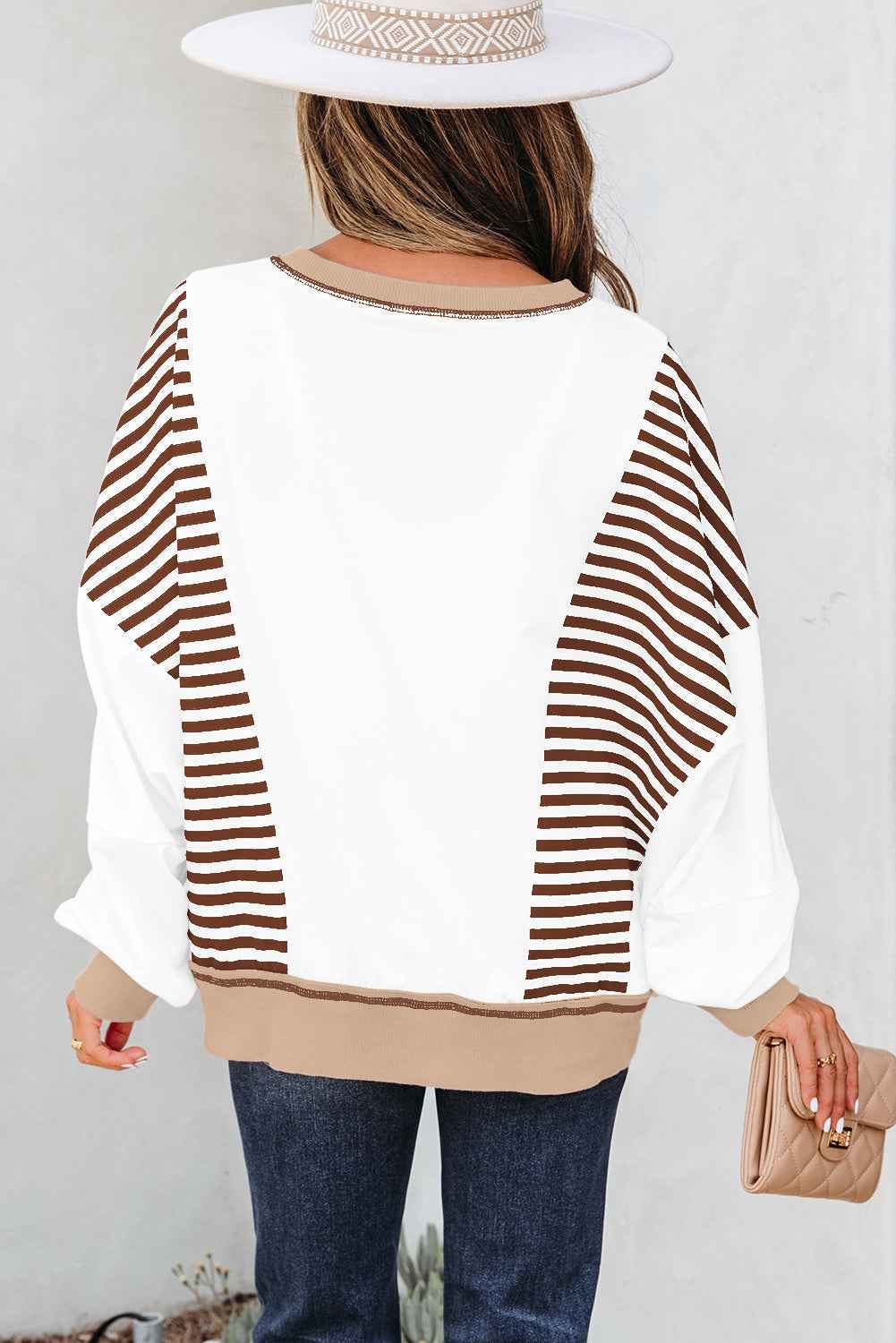 Stripe Colorblock Patchwork Contrast Stitch Sweatshirt