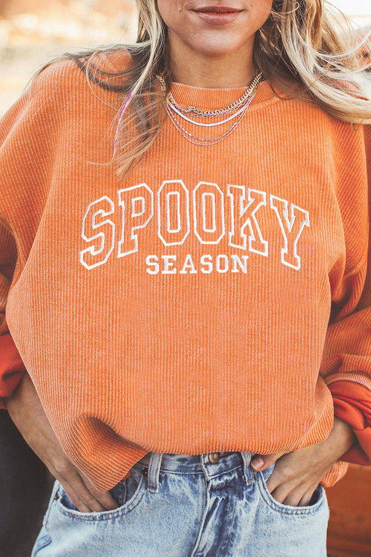 Spooky Season Embroidered Twisted Ribbed Pullover Sweatshirt