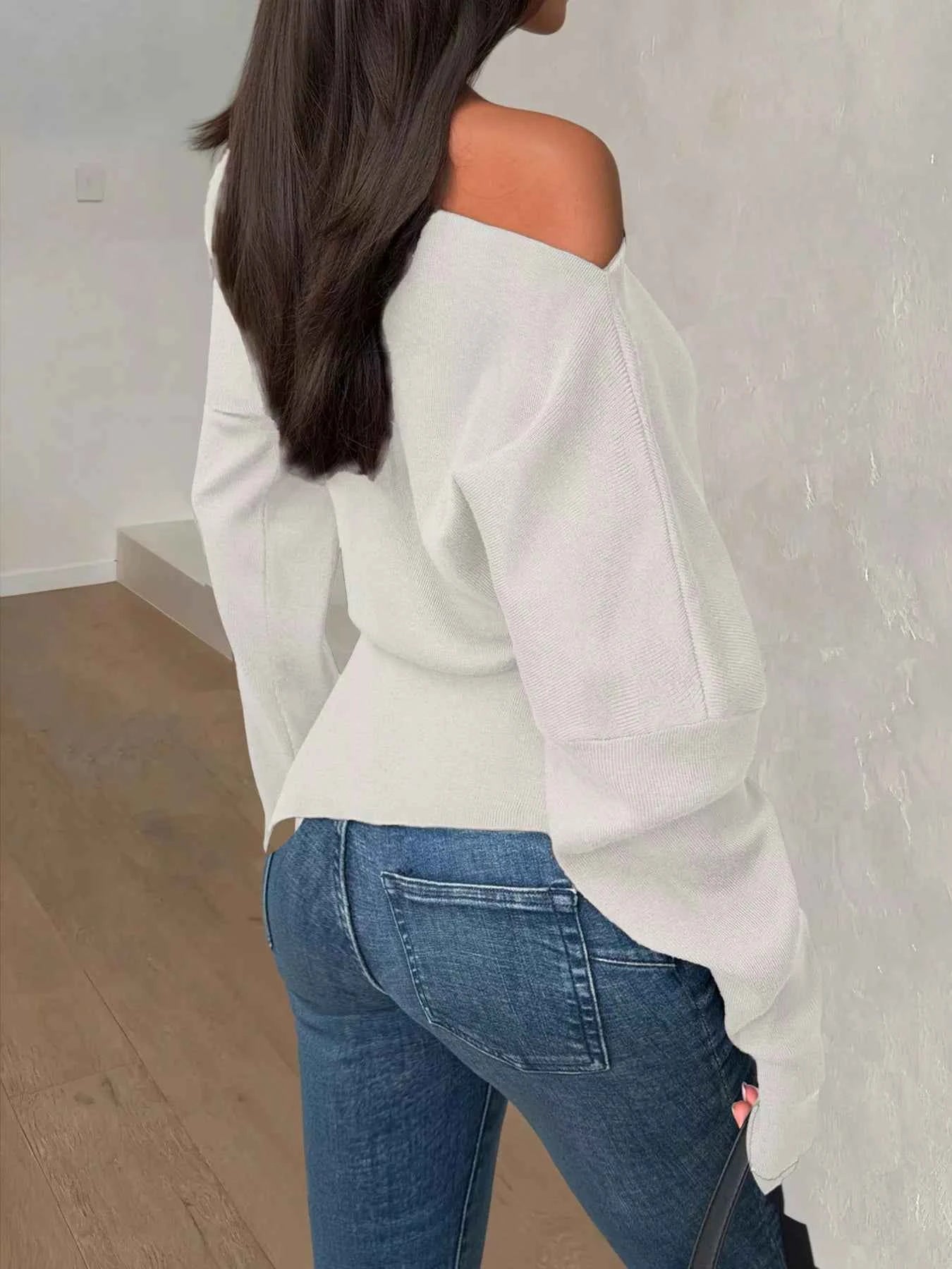 Off-Shoulder Rouched Long Sleeve Sweater