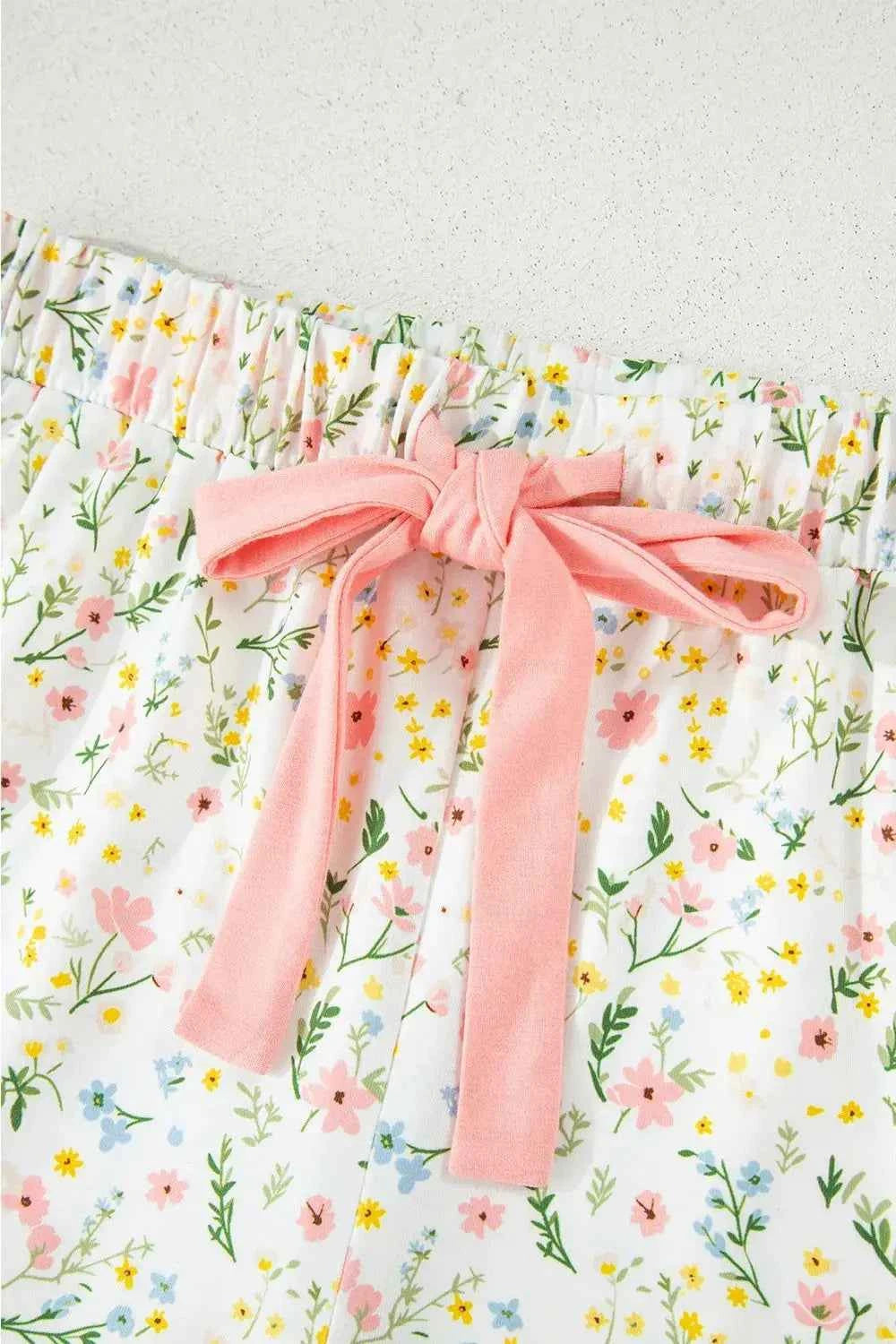 Cherry Bow Print Button Up Womens Loungewear Set