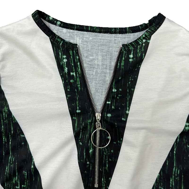 Women's Long Sleeve Shirts Zipper Color Block V Neck Tunic Tops Casual Blouse