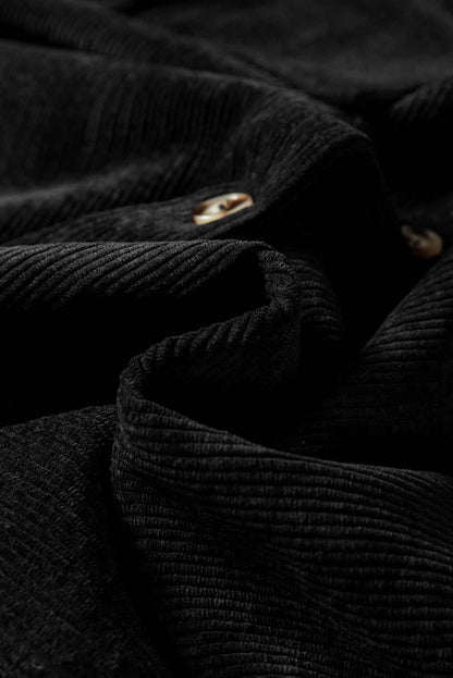 Solid Corduroy Button-Up Pocketed Shacket