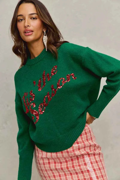 SO ME Sequins Lettering Christmas Holiday Sweater