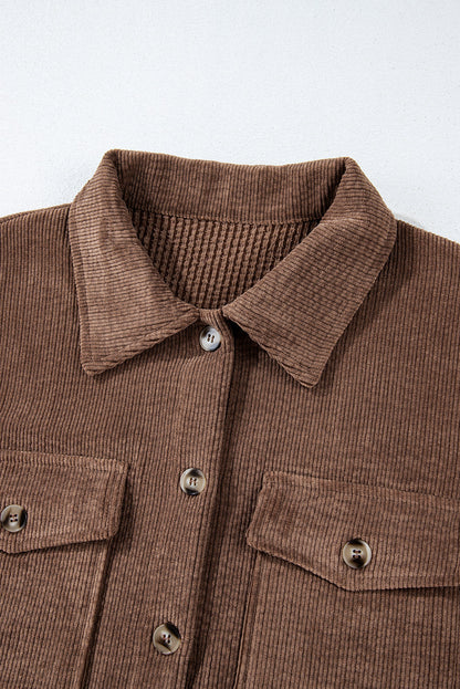 Solid Corduroy Button-Up Pocketed Shacket