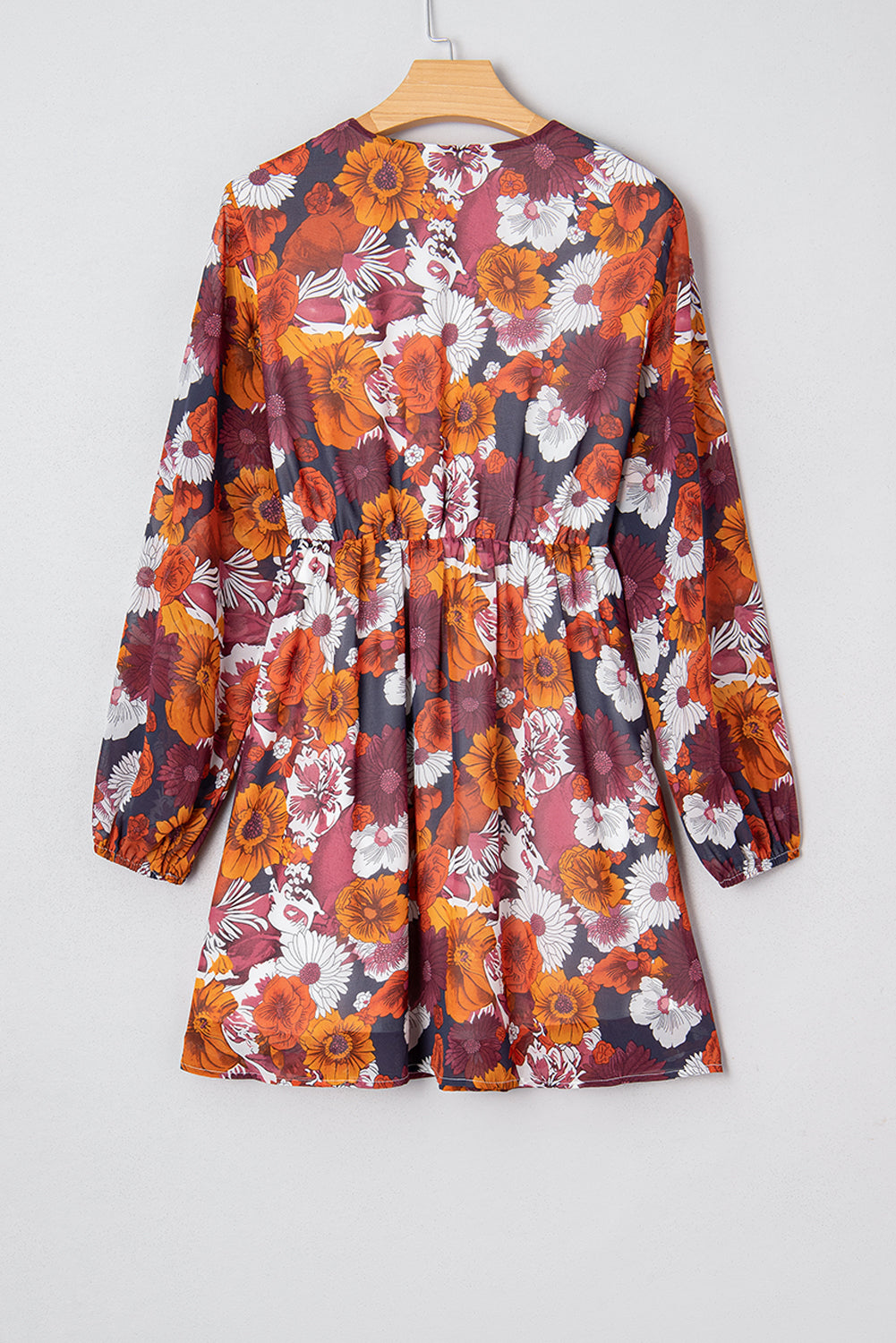 Red Floral Wrap V-Neck Puff Sleeve Mini Dress