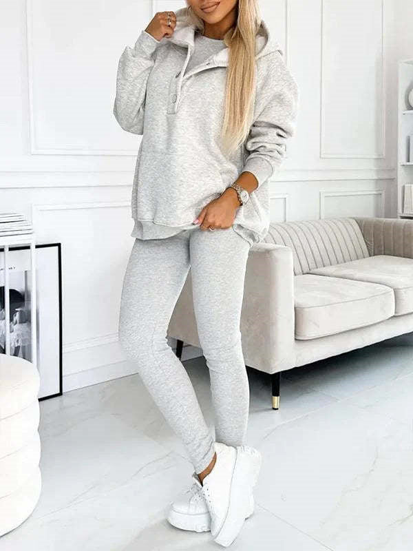 Women's Tank Hoodie Leggings Set - Solid Color 3 Piece Set