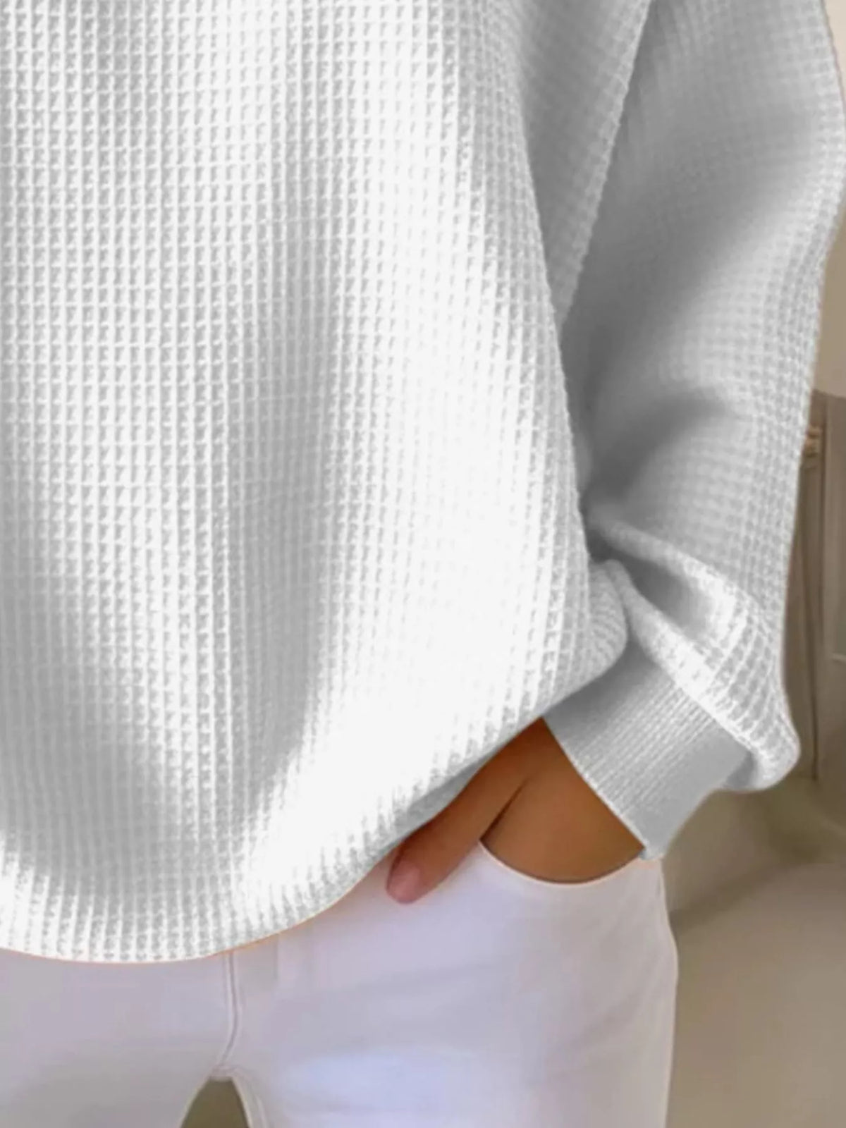 Waffle Knit Button Detail Pullover