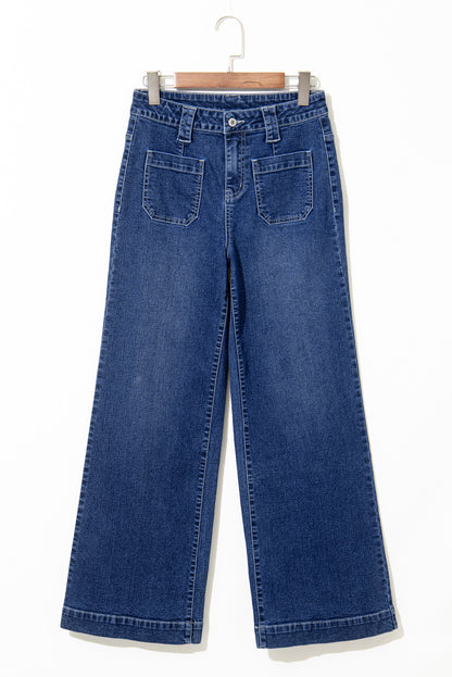Sail Blue Wide Leg Pocketed High Waist Women's Jeans - The Eggy's store
