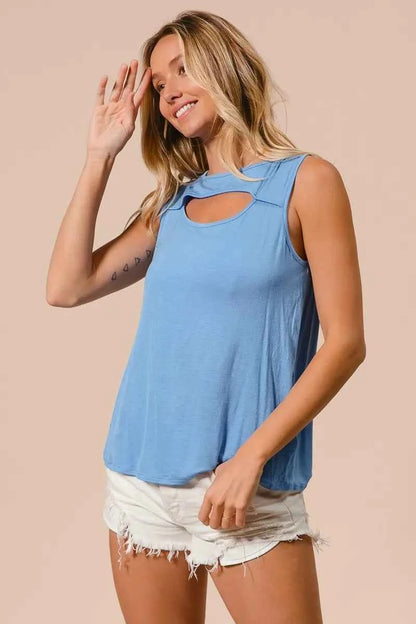 BiBi Rayon Span Knit With Cut Out Front Sleeveless Top