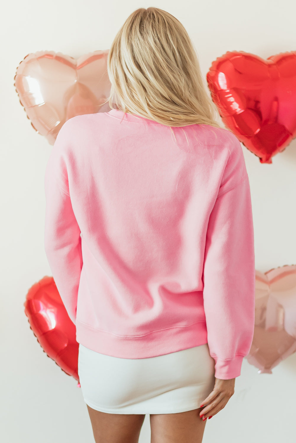 Pink LOVER Puff Print Drop Shoulder Pullover Women's Sweatshirt