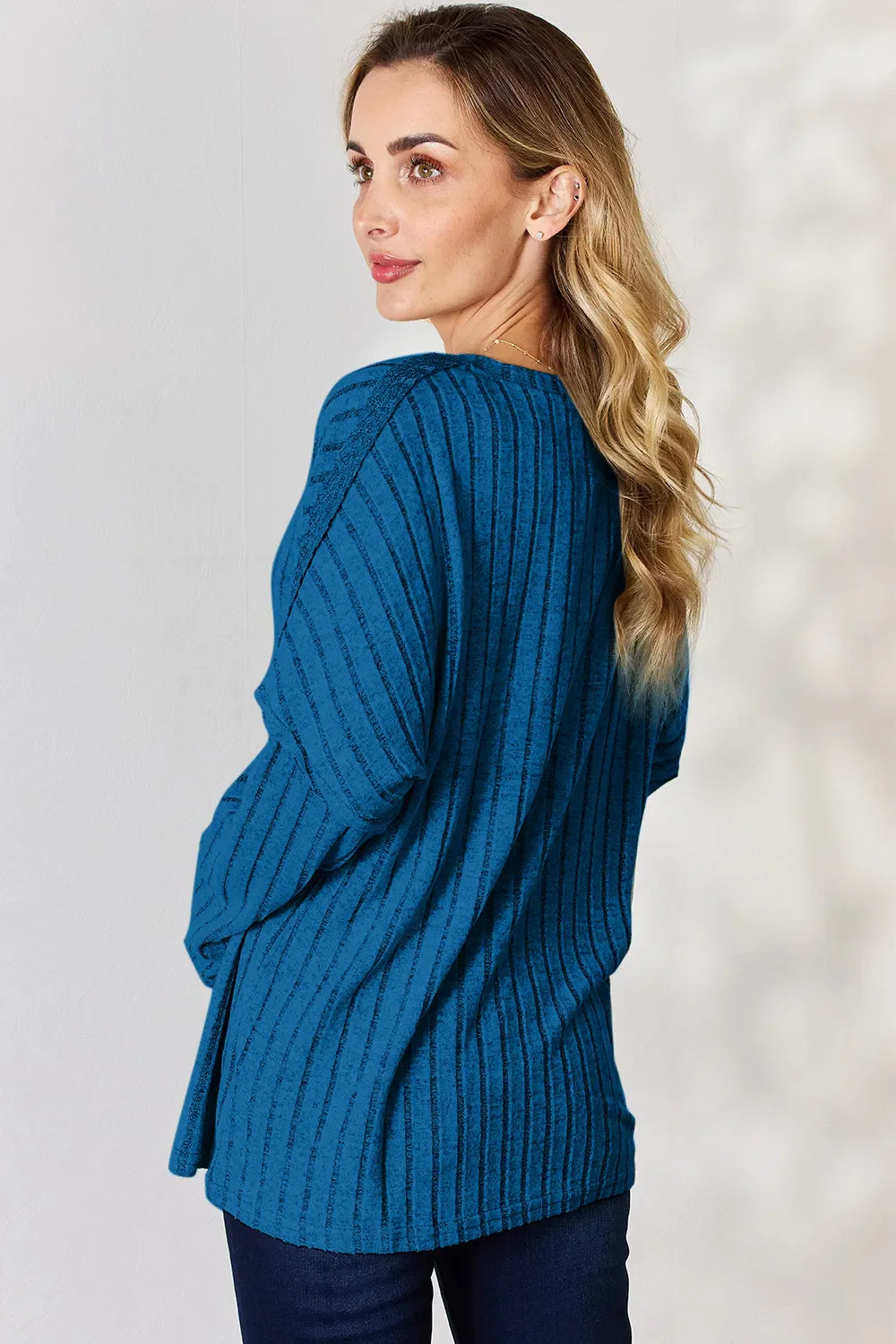 Basic Bae Full Size Ribbed Half Button Long Sleeve Women's T-Shirt - The Eggy's store