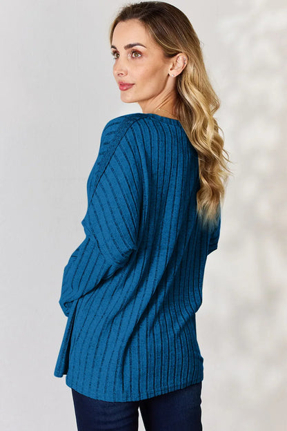 Basic Bae Full Size Ribbed Half Button Long Sleeve Women's T-Shirt - The Eggy's store