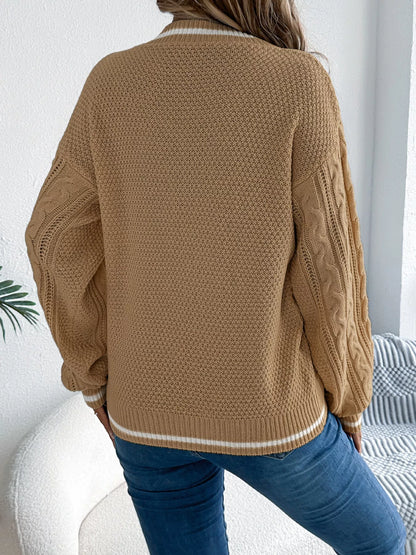V-Neck Cable Knit Long Sleeve Sweater