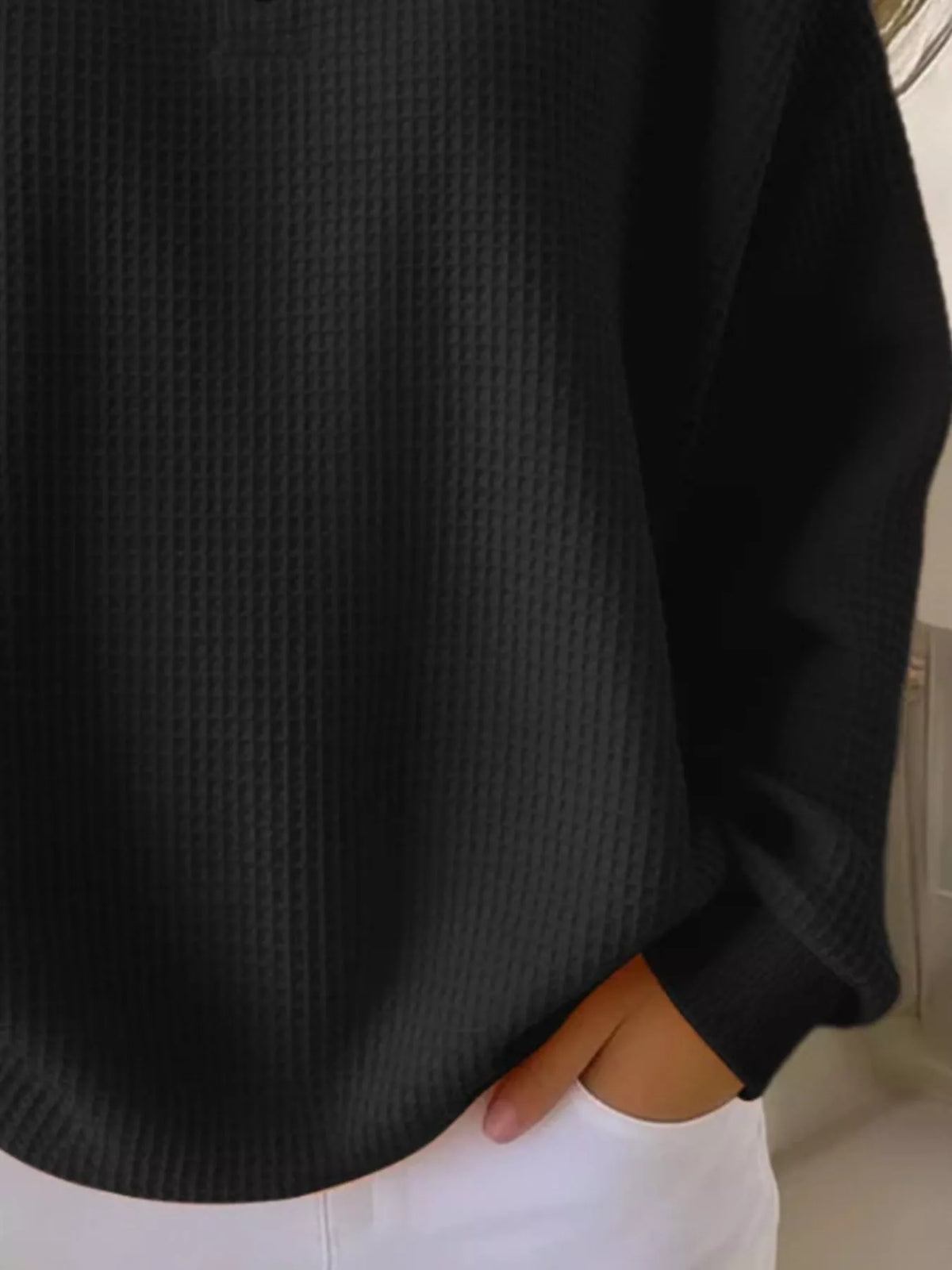 Waffle Knit Button Detail Pullover