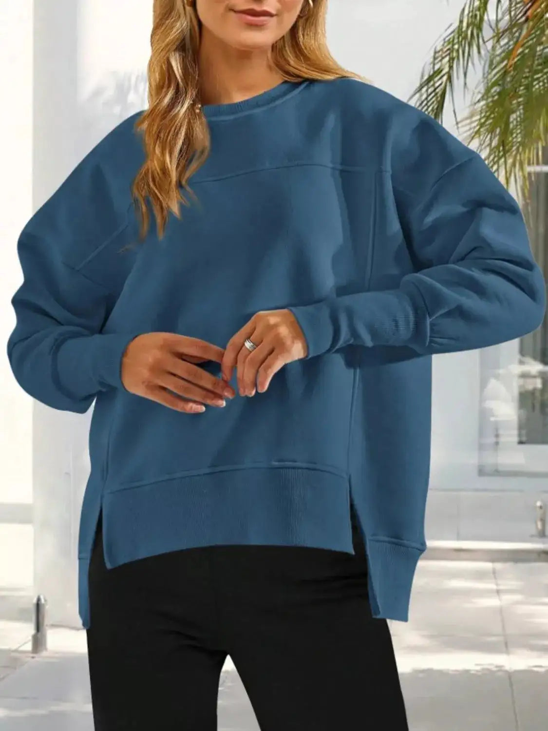 Casual Loose Side Slit Sweatshirt