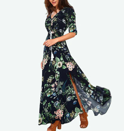 Bohemian Vintage Print Maxi Dress