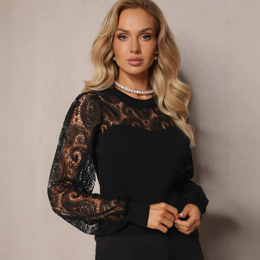 Lace Sleeve Round Neck Women's Blouse