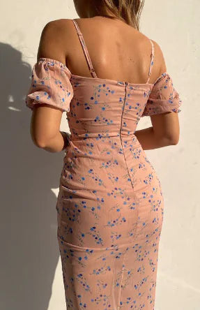Irregular Spaghetti-Strap Floral Midi Dress