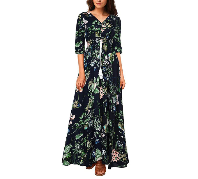 Bohemian Vintage Print Maxi Dress