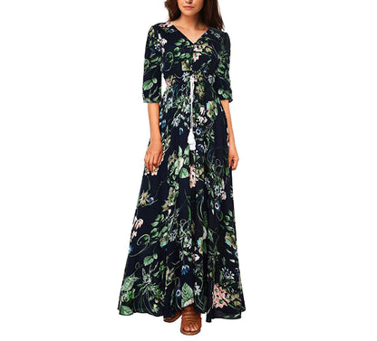Bohemian Vintage Print Maxi Dress