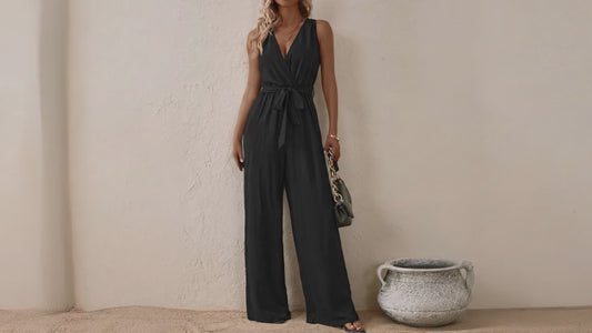 Tied Surplice Sleeveless Wide Leg Jumpsuit