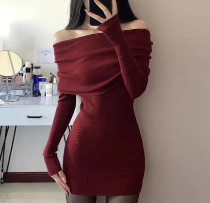 Off-shoulder Knit Dress Women