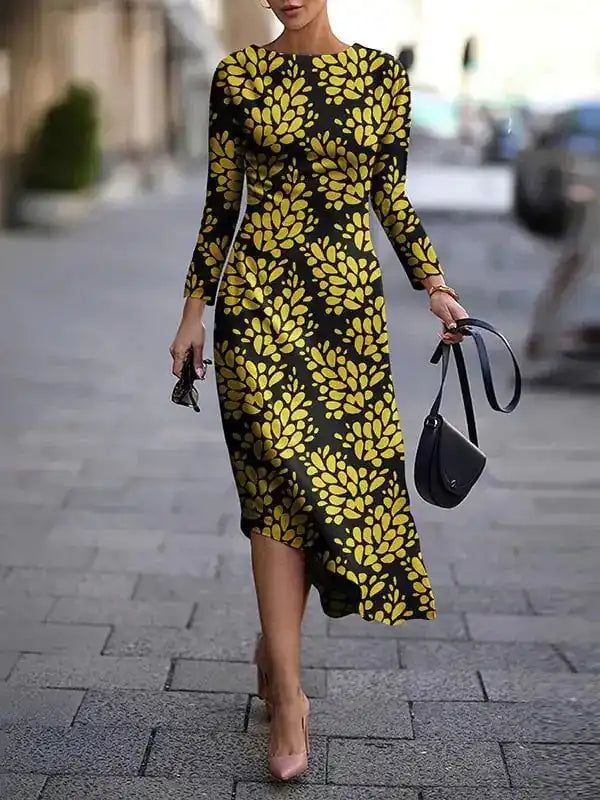 Spandex A-line Dress with Round Neck Pullover Dress