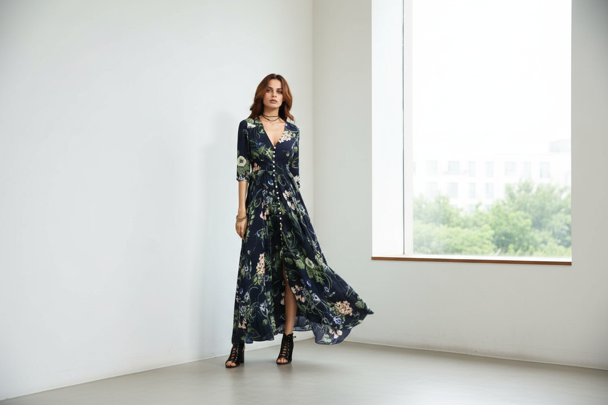 Bohemian Vintage Print Maxi Dress