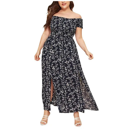 Plus Size Floral Print Off-Shoulder Dress