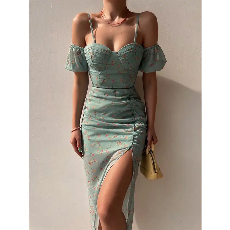 Irregular Spaghetti-Strap Floral Midi Dress